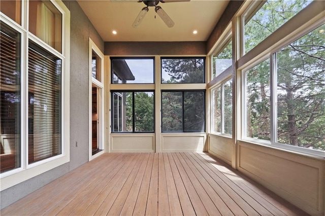 15027 Ash St, Leawood, KS 66224 - unfurnished sunroom with a ceiling fan and plenty of natural light