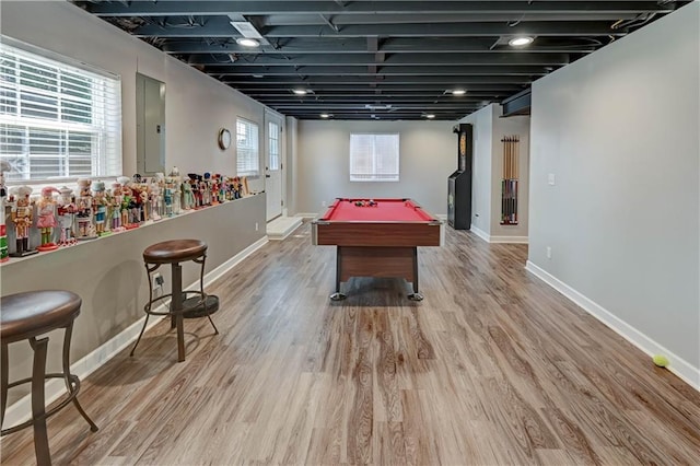 966 Moore Pl, Odessa, MO 64076 - rec room featuring light wood-type flooring, pool table, and electric panel