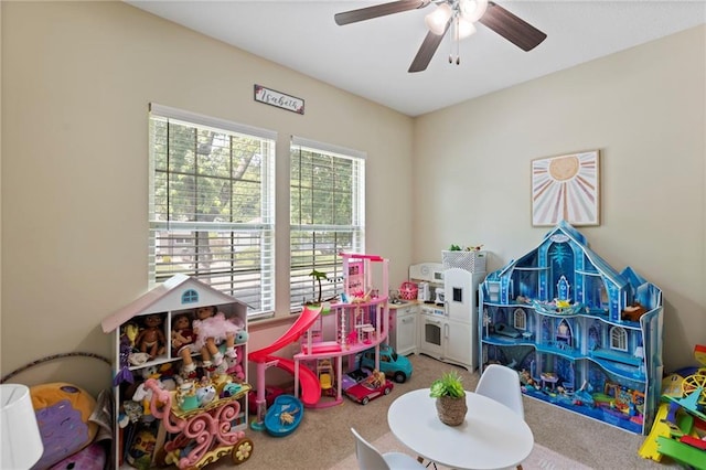 7907 W 59th Ter, Merriam, KS 66202 - rec room with carpet floors and ceiling fan
