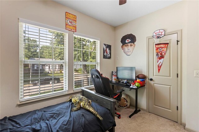 7907 W 59th Ter, Merriam, KS 66202 - bedroom featuring carpet flooring and a ceiling fan