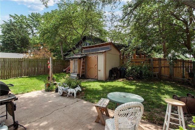 225 W Moore St, Independence, MO 64050 - fenced backyard with a patio, a shed, and a grill