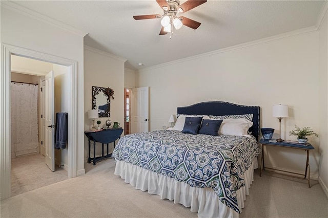 14208 Larsen St, Overland Park, KS 66221 - bedroom with carpet flooring, crown molding, and a ceiling fan