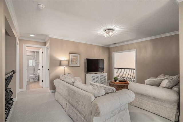 14208 Larsen St, Overland Park, KS 66221 - living room with light colored carpet and crown molding