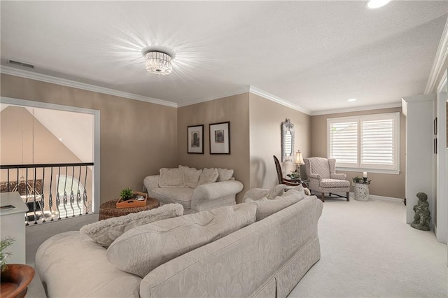 14208 Larsen St, Overland Park, KS 66221 - carpeted living area featuring ornamental molding and recessed lighting