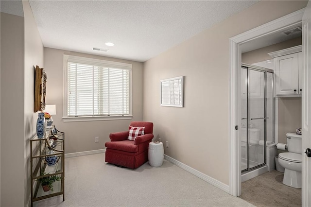14208 Larsen St, Overland Park, KS 66221 - living area featuring carpet flooring and a textured ceiling