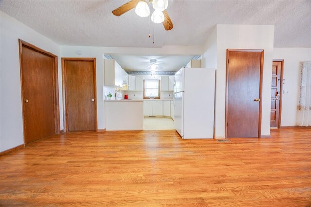 1110 E 1600th Rd, Lawrence, KS 66046 - unfurnished living room with ceiling fan, light wood-style floors, a textured ceiling, and a sink