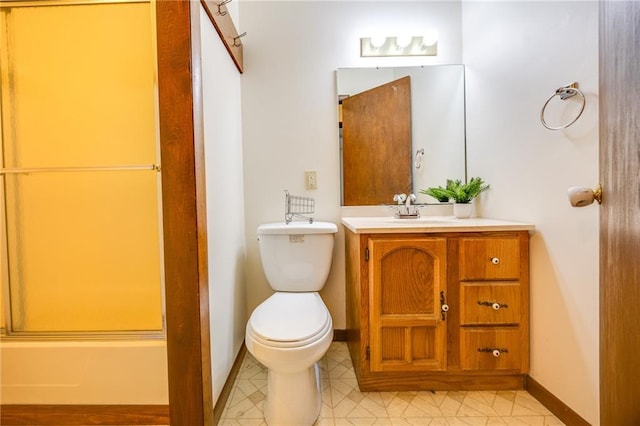 1110 E 1600th Rd, Lawrence, KS 66046 - bathroom with vanity, an enclosed shower, toilet, and baseboards