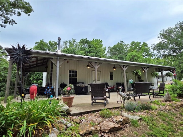 5325 Bryant Bottom Rd, Blackwater, MO 65322 - view of patio featuring a ceiling fan and a grill