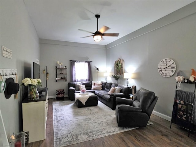 5325 Bryant Bottom Rd, Blackwater, MO 65322 - living area with ceiling fan, wood finished floors, and baseboards