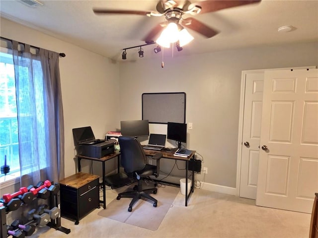 5325 Bryant Bottom Rd, Blackwater, MO 65322 - office area with ceiling fan and light carpet