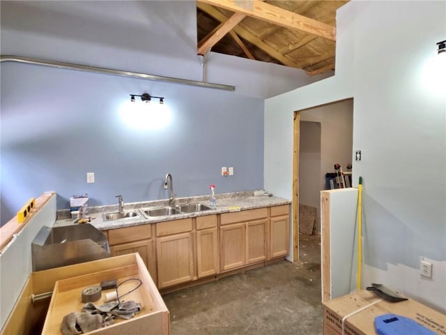 5325 Bryant Bottom Rd, Blackwater, MO 65322 - kitchen featuring a sink, unfinished concrete flooring, light brown cabinetry, and light countertops