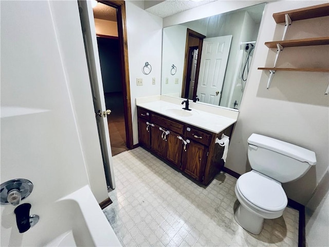 766 Spring Cir, Liberty, MO 64068 - bathroom with toilet, vanity, tile patterned floors, a shower, and baseboards