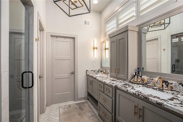 15278 W 173rd St, Olathe, KS 66062 - full bath with double vanity, a shower stall, and a towering ceiling