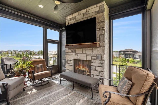 15278 W 173rd St, Olathe, KS 66062 - sunroom with wood finished floors and a residential view