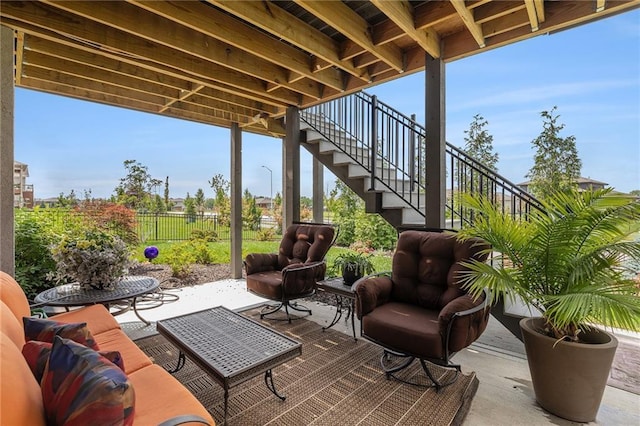 15278 W 173rd St, Olathe, KS 66062 - view of patio featuring stairs and an outdoor hangout area