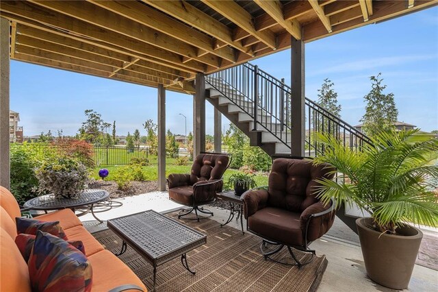 15278 W 173rd St, Olathe, KS 66062 - view of patio / terrace with stairs and an outdoor hangout area