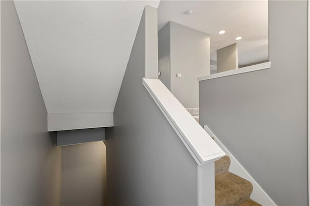 5245 Overland Dr, Lawrence, KS 66049 - stairs with carpet and recessed lighting