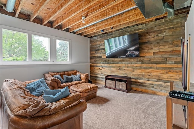 15998 Overbrook Ln, Overland Park, KS 66224 - carpeted living room featuring wooden walls