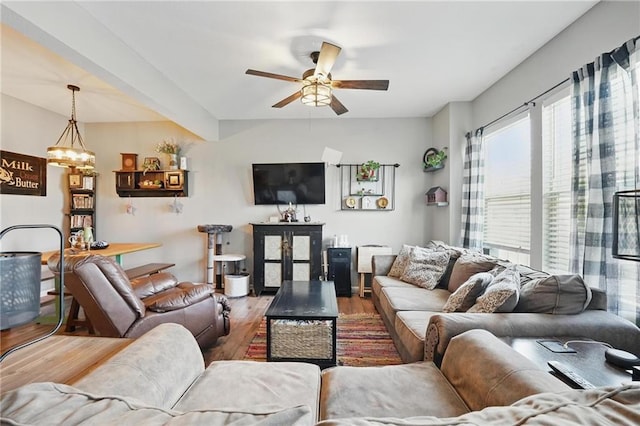 207 N Laurel St Unit 5D, Gardner, KS 66030 - living room featuring wood finished floors and a ceiling fan