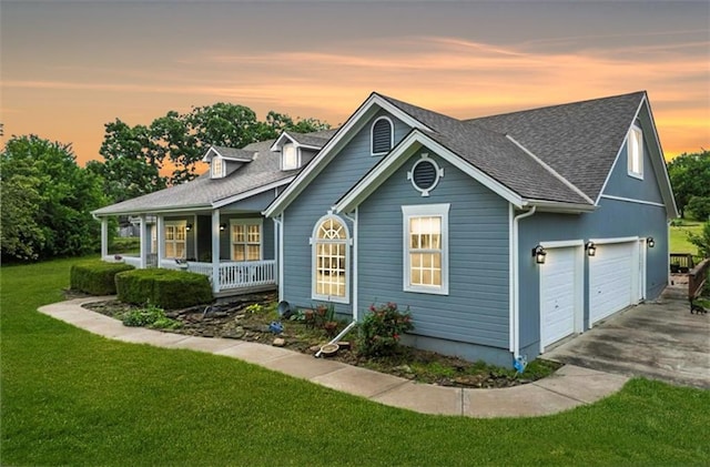 35705 E Rd Mize Rd, Oak Grove, MO 64075 - view of front facade featuring covered porch, a yard, an attached garage, roof with shingles, and asphalt driveway