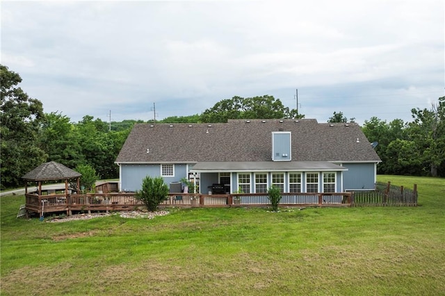 35705 E Rd Mize Rd, Oak Grove, MO 64075 - back of house featuring a gazebo, a lawn, and a deck