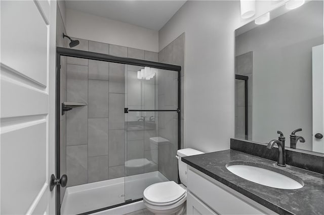6018 Arapahoe St, Shawnee, KS 66226 - bathroom featuring toilet, vanity, and a stall shower