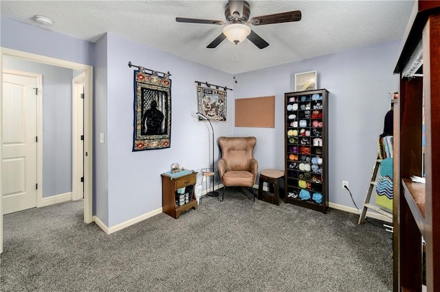 4316 Grand Ave, Leavenworth, KS 66048 - sitting room featuring a ceiling fan, carpet, baseboards, and a textured ceiling