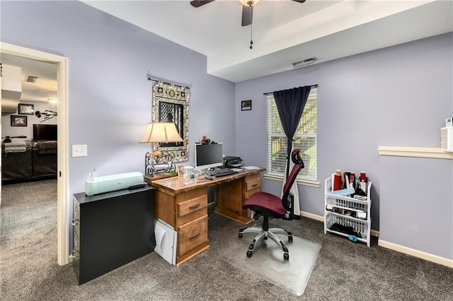 4316 Grand Ave, Leavenworth, KS 66048 - office featuring dark colored carpet, a ceiling fan, and baseboards
