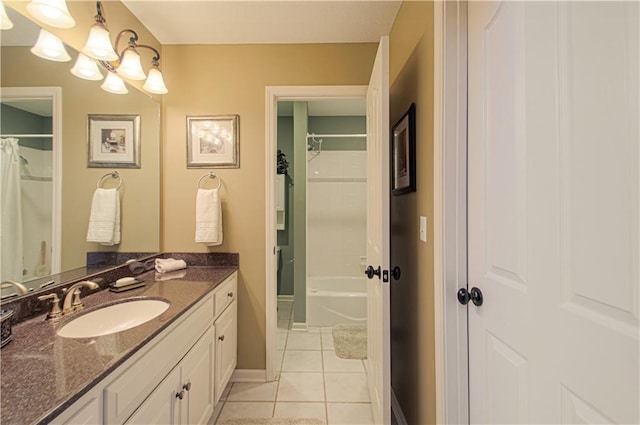 18765 S Alden St, Olathe, KS 66062 - full bathroom with vanity, tile patterned floors, and shower / bath combination with curtain
