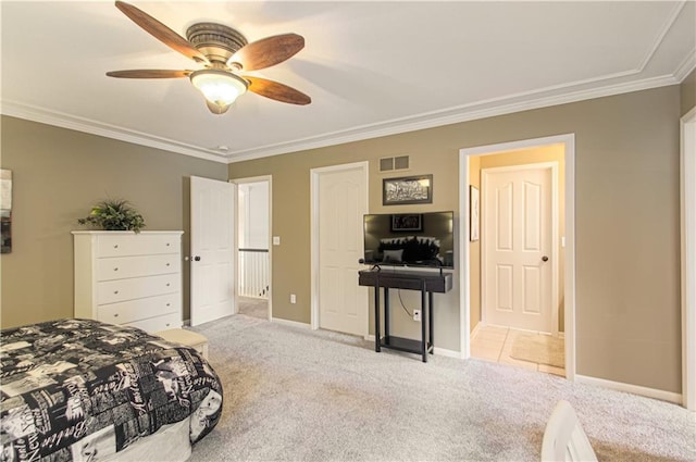 18765 S Alden St, Olathe, KS 66062 - bedroom featuring carpet flooring, crown molding, and ceiling fan