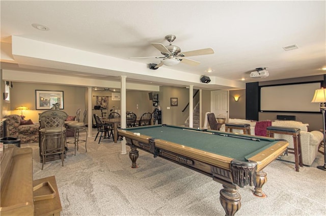 18765 S Alden St, Olathe, KS 66062 - recreation room with carpet flooring, billiards, and a ceiling fan