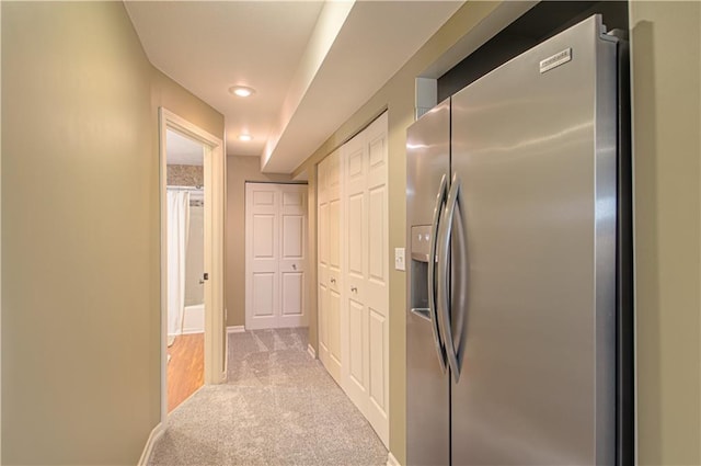 18765 S Alden St, Olathe, KS 66062 - kitchen with stainless steel refrigerator with ice dispenser, light carpet, and recessed lighting