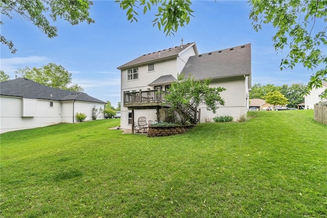 1610 Renea Ct, Kearney, MO 64060 - back of house with stairway, a wooden deck, and a yard
