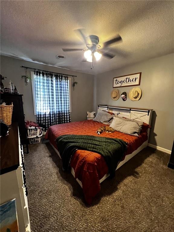 414 S 3rd St, Humboldt, KS 66748 - bedroom with carpet floors, a textured ceiling, and ceiling fan