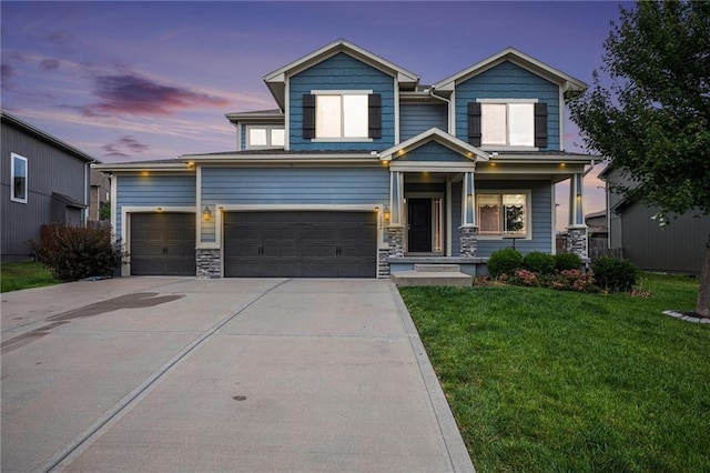 1532 SW Cross Creek Dr, Lees Summit, MO 64082 - craftsman-style house featuring a yard, concrete driveway, and stone siding