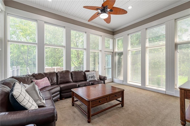 8709 Pine St, Lenexa, KS 66220 - sunroom / solarium with healthy amount of natural light, carpet flooring, ornamental molding, and recessed lighting