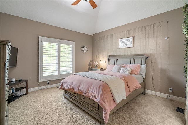 8709 Pine St, Lenexa, KS 66220 - bedroom featuring carpet flooring, vaulted ceiling, and a ceiling fan