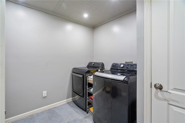 8709 Pine St, Lenexa, KS 66220 - washroom featuring washer and clothes dryer, recessed lighting, and ornamental molding