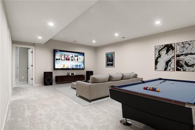 18722 W 169th Ter, Olathe, KS 66062 - recreation room featuring carpet floors, recessed lighting, baseboards, and billiards table