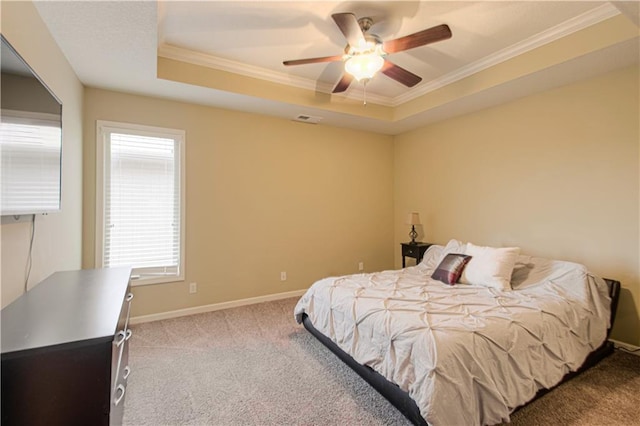 16321 Nieman Rd, Overland Park, KS 66062 - bedroom featuring crown molding, carpet, a raised ceiling, and a ceiling fan