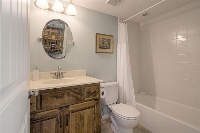 16321 Nieman Rd, Overland Park, KS 66062 - full bathroom with vanity, shower / tub combo with curtain, and a textured ceiling