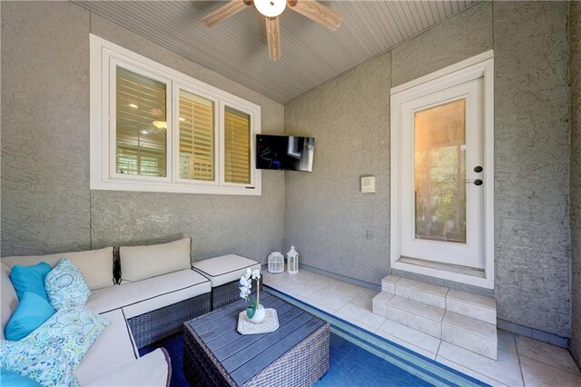 14911 Outlook Ln, Overland Park, KS 66223 - view of patio / terrace featuring ceiling fan and outdoor lounge area