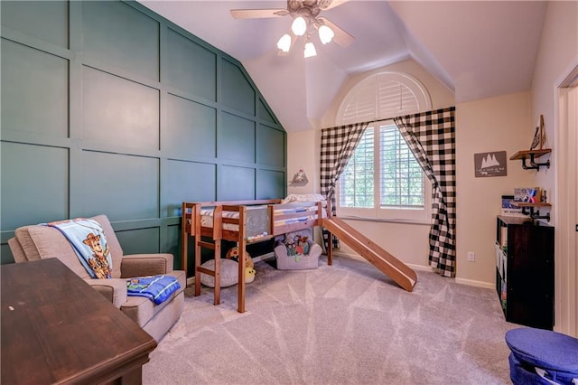 14911 Outlook Ln, Overland Park, KS 66223 - carpeted bedroom with vaulted ceiling and a ceiling fan