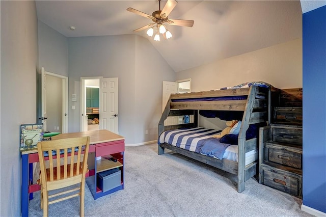 14911 Outlook Ln, Overland Park, KS 66223 - bedroom with lofted ceiling, carpet floors, and a ceiling fan