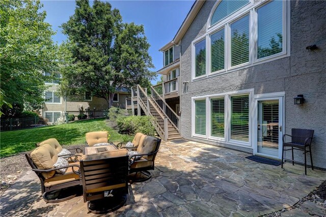 14911 Outlook Ln, Overland Park, KS 66223 - view of patio featuring stairway and outdoor dining space