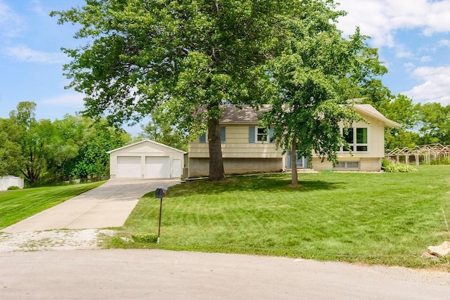1310 N Leeview Cir, Olathe, KS 66061 - view of front facade with an outbuilding, a garage, and a front lawn