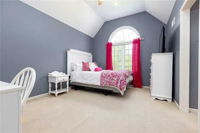 6501 N National Dr, Parkville, MO 64152 - carpeted bedroom with lofted ceiling, ceiling fan, and baseboards