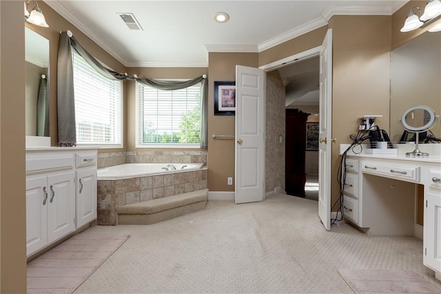 6501 N National Dr, Parkville, MO 64152 - full bath featuring crown molding, vanity, a garden tub, and recessed lighting