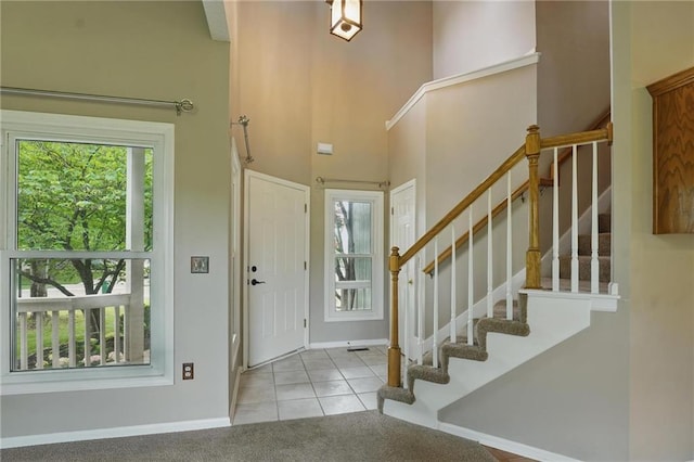 14876 S Summit St, Olathe, KS 66062 - tiled entrance foyer with stairway and a towering ceiling