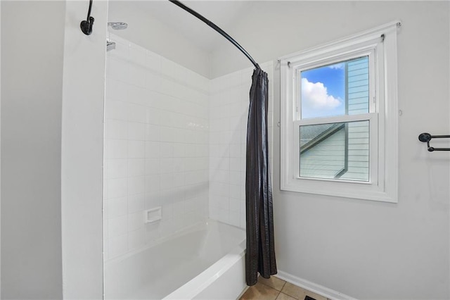 14876 S Summit St, Olathe, KS 66062 - bathroom with shower / bath combination with curtain and tile patterned floors